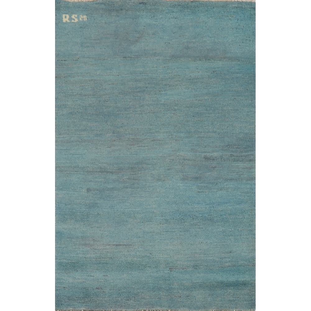 Light Blue Gabbeh Modern Foyer Rug Handmade Wool Carpet - 2'7"x 3'11"