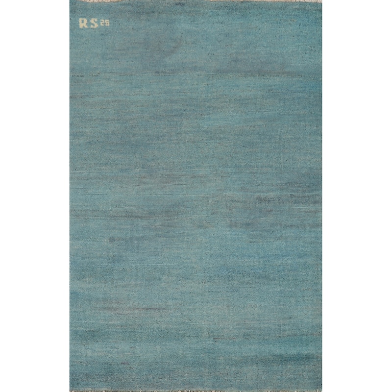 Light Blue Gabbeh Modern Foyer Rug Handmade Wool Carpet - 2'7"x 3'11"