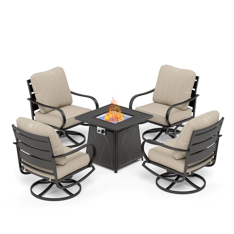 MAISON ARTS Patio Conversation Set 5 Pieces with 28'' Gas Fire Pit Table