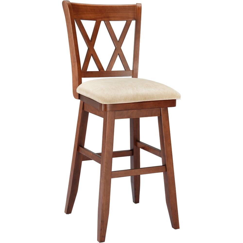 Double X Back Wood 360° Swivel Bar Stool with Foot Rest Upholstered Cushion
