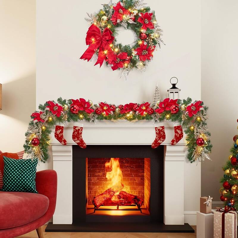 6ft Christmas Garland with Lights for Fireplace Stair Railing Holiday Decor - N/A
