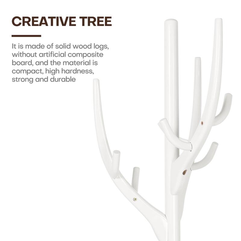 Tree-branch Rubberwood Freestanding Coat Rack with Hooks