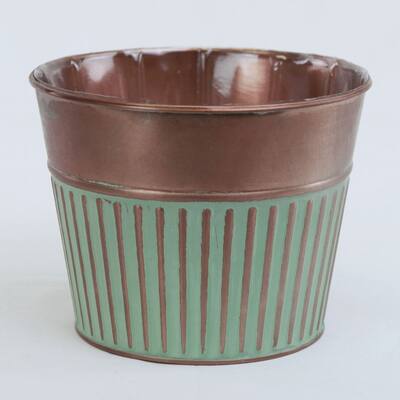 Bucket Shape Bronze And Green Ribbed Planter