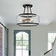 preview thumbnail 1 of 4, 3 - Light Industrial-style Black Lantern Glass Semi Flush Mount