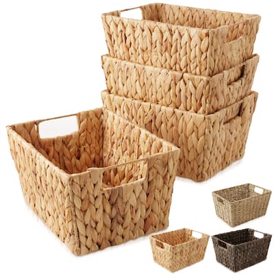 4pk Hyacinth Seagrass Storage Baskets with Handles for Shelves