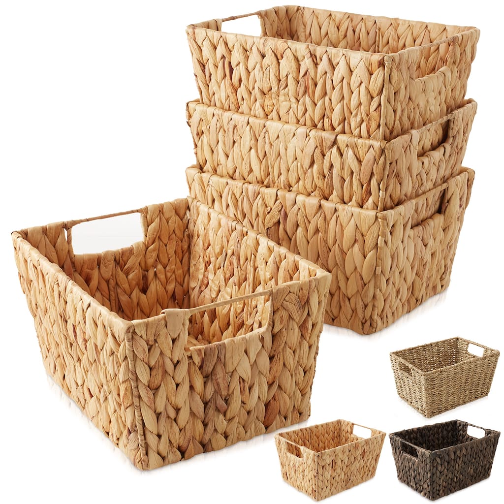4pk Hyacinth Seagrass Storage Baskets with Handles for Shelves