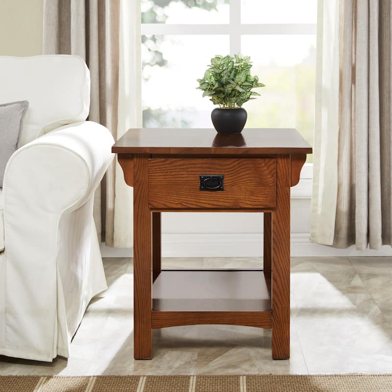 Leick Home Mission Impeccable End Table with Drawer - Brown Oak