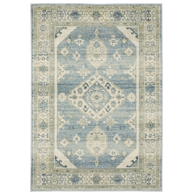 Boston Blue Beige Oriental Medallion Traditional Casual Area Rug