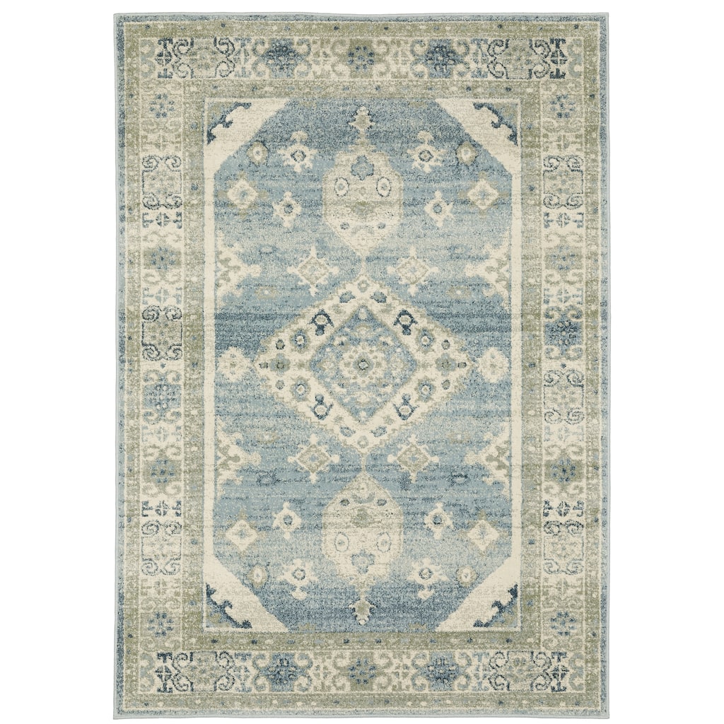 Boston Blue Beige Oriental Medallion Traditional Casual Area Rug