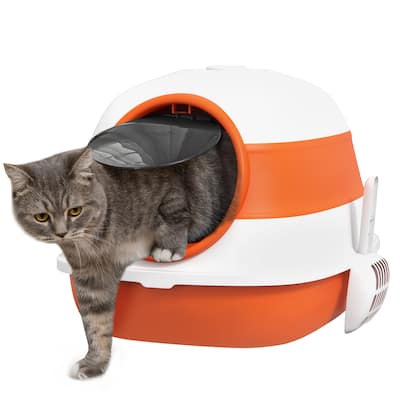 Cat Litter Box with Lid, Covered Litter Box w/ High Sides, Air Freshener, Large Two-Way Entrance Kitty Litter Box, Foldable