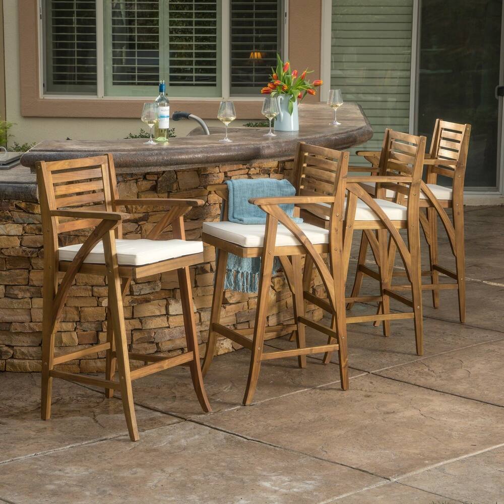 Hermosa Acacia Wood Cushioned Bar Stool (Set of 4) by Christopher Knight Home