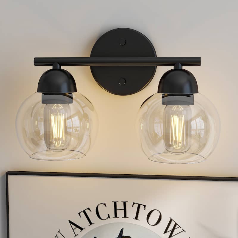 2-Light Vintage Bathroom Vanity Light Fixtures - Matte Black