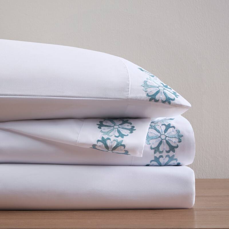 Madison Park Embroidered Microfiber 4 PC Sheet Set