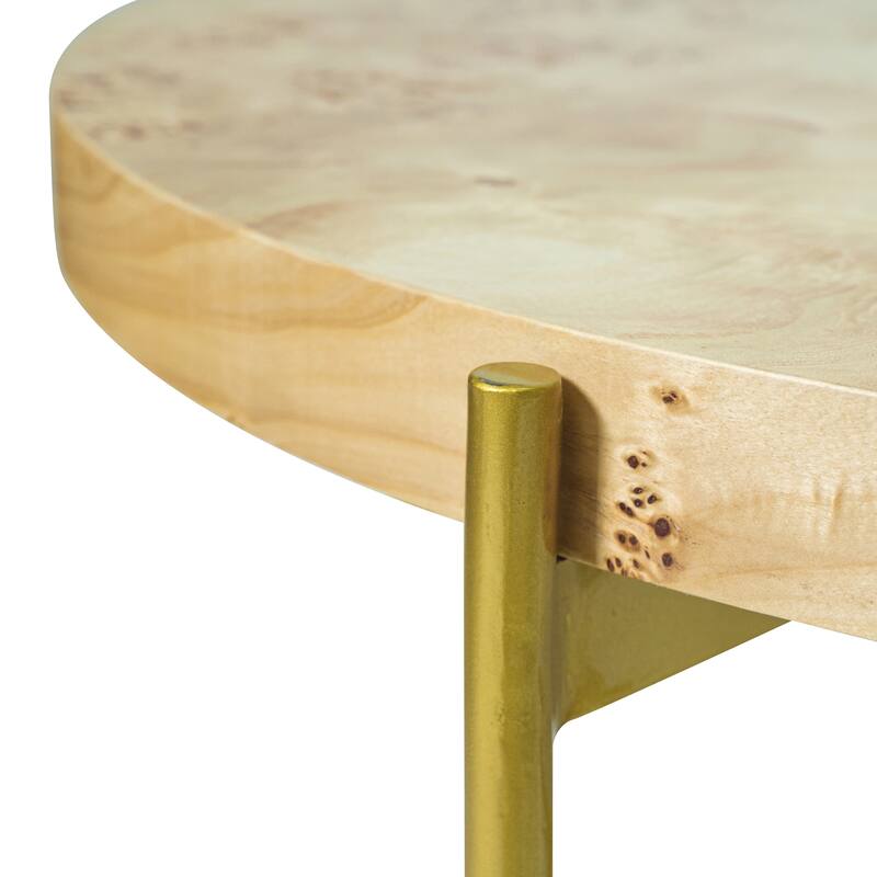 Eliana Round Burl Wood & Metal Coffee Table by Sevita - 36" Diameter x 18" H