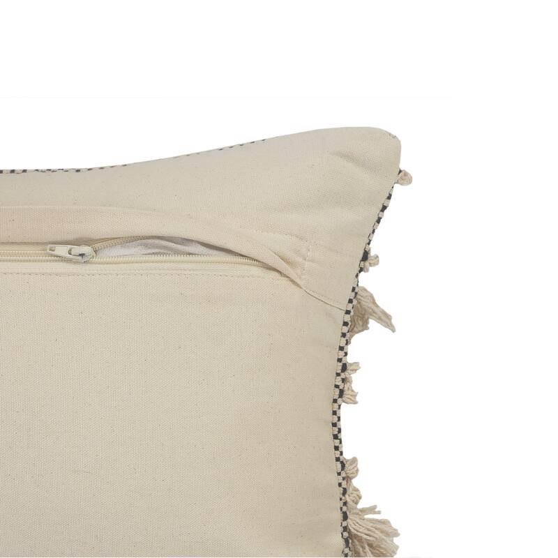 Handwoven Textured Stripe Square Throw Pillow with Fringe - 20" - Beige and Black