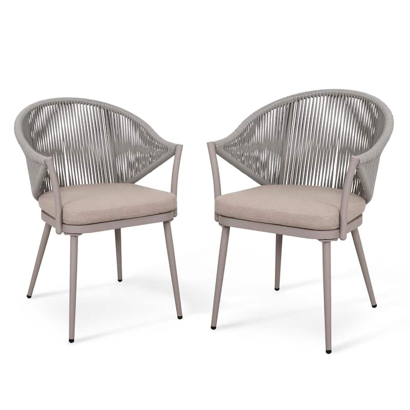 Aluminum Patio Outdoor Dining Chair Woven Rope Armchair with Removable Gray Cushion (2-Pack)