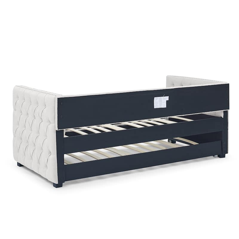 Twin Size Upholstered Daybed with Copper Nails on Square Arms