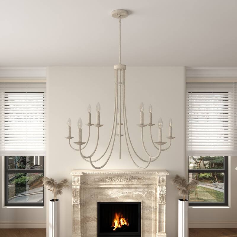 Acroma 10-light Classic Mid-century Modern Candle Chandelier - Ivory Wash