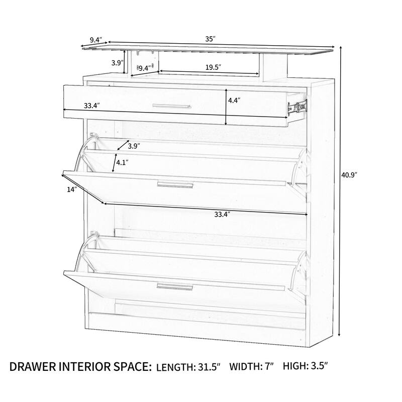 Contemporary Shoe Rack Storage Cabinet with Adjustable Shelves, Tempered Glass Top and LED Lighting, for Hallway Organize