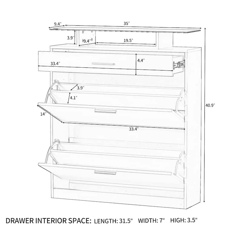 Slim Entryway Organizer with 2 Flip Drawers and LED Light - 9.4"W x 25"H x 35"D