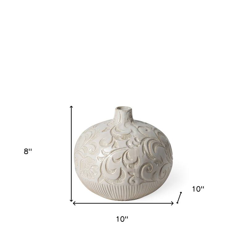 Carved White Ceramic Vase