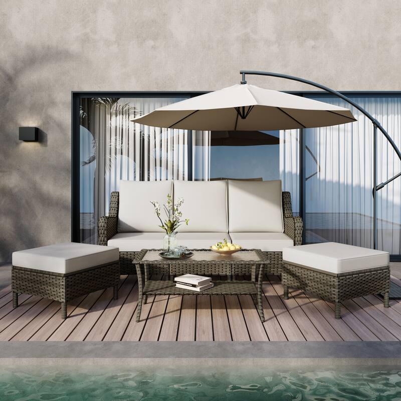 Outdoor 6 Pieces Rattan Patio Furniture Set