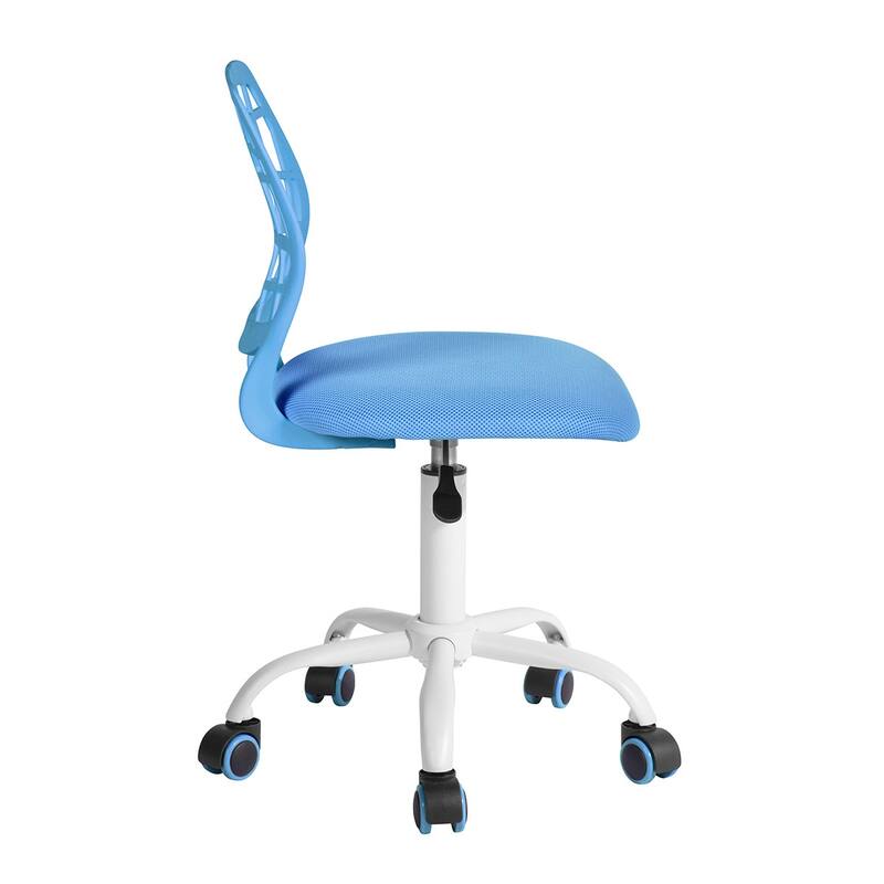 Blue and White Adjustable Height Swivel Rolling Office Chair