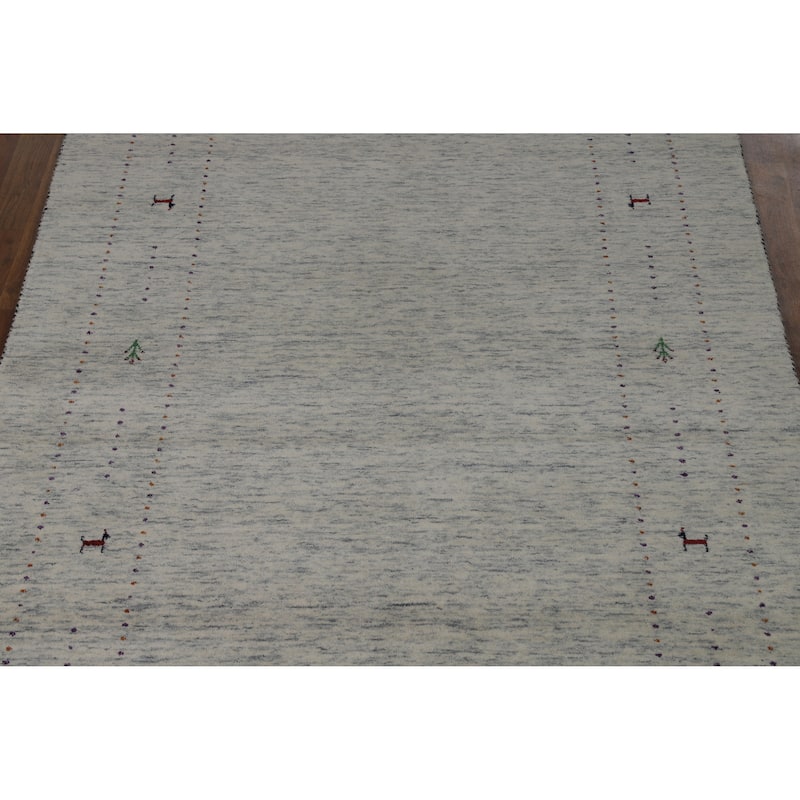 Gabbeh Indian Rug Hand-Knotted Tribal Beige Modern Wool Carpet - 5'1" x 7'10"