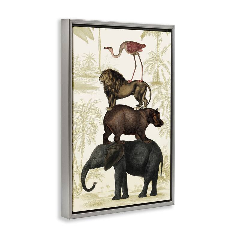 Stupell Jungle Animals Tower Framed Floater Canvas Wall Art Design By Victoria Barnes