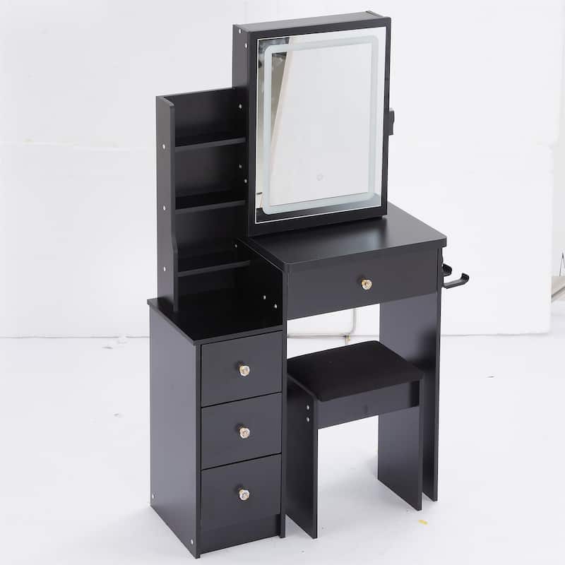29.2" Compact Left Bedside Vanity Set with Cushioned Stool