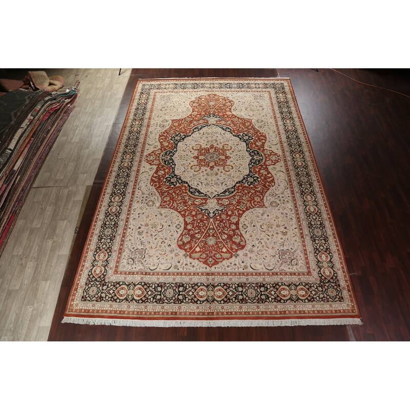 Wool/ Silk Vegetable Dye Tabriz Haj Jalili Large Area Rug Hand-knotted - 12'2" x 18'3"