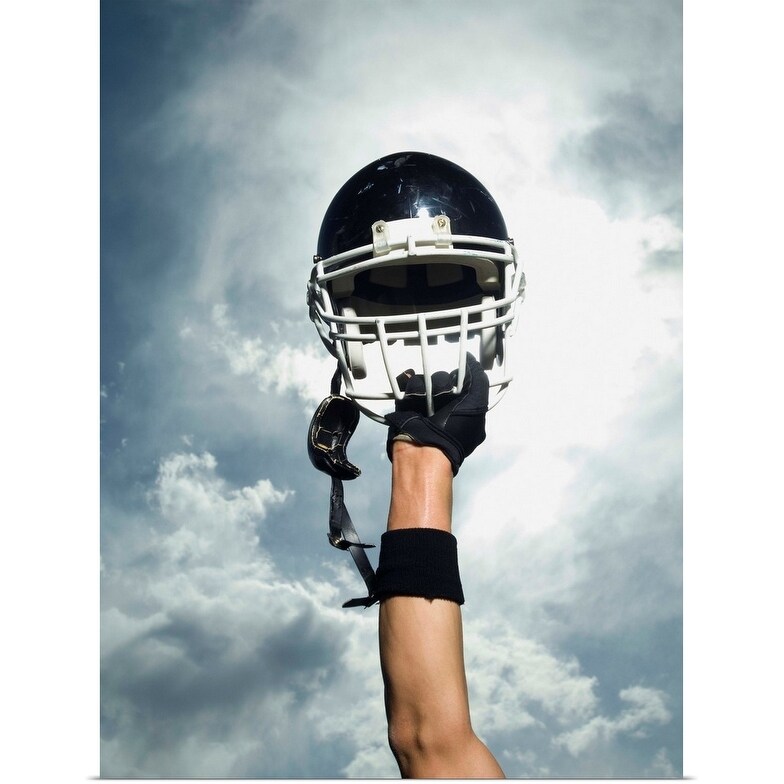 Shop Football Player Holding Helmet In Air Poster Print
