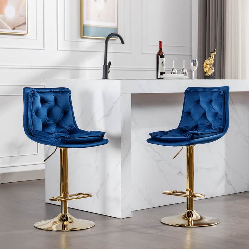 Velvet Swivel Bar Stools Set of 2, Dining Bar Stool with Height Adjustable, Upholstered Kitchen Stools with Footrest聽