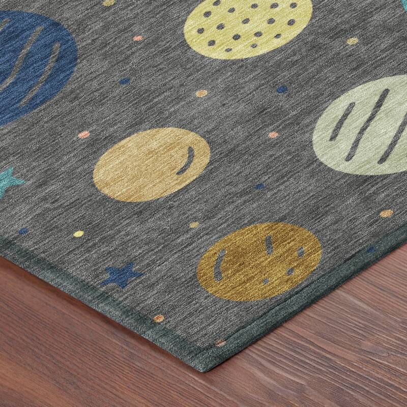 Machine Washable Indoor/ Outdoor Modern Planets Chantille Rug
