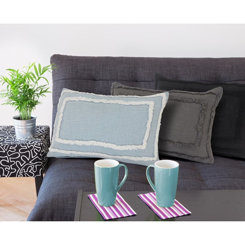 Sevita Guajira Contemporary Textured Sky Blue/White Cotton Throw Pillow