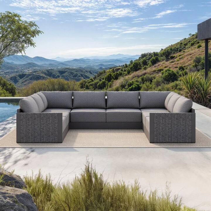 PURPLE LEAF Sanori Sectional Sofa Patio Conversation Set with Grey Ottoman and Cushion for Poolside Graden Couch - 8-Piece - U-shaped