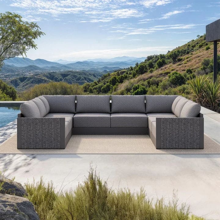 PURPLE LEAF Sanori U-Shaped 8/10/13 Piece Grey Sofa with Ottoman and Cushion for Poolside Garden Outdoor Patio Conversation Sets