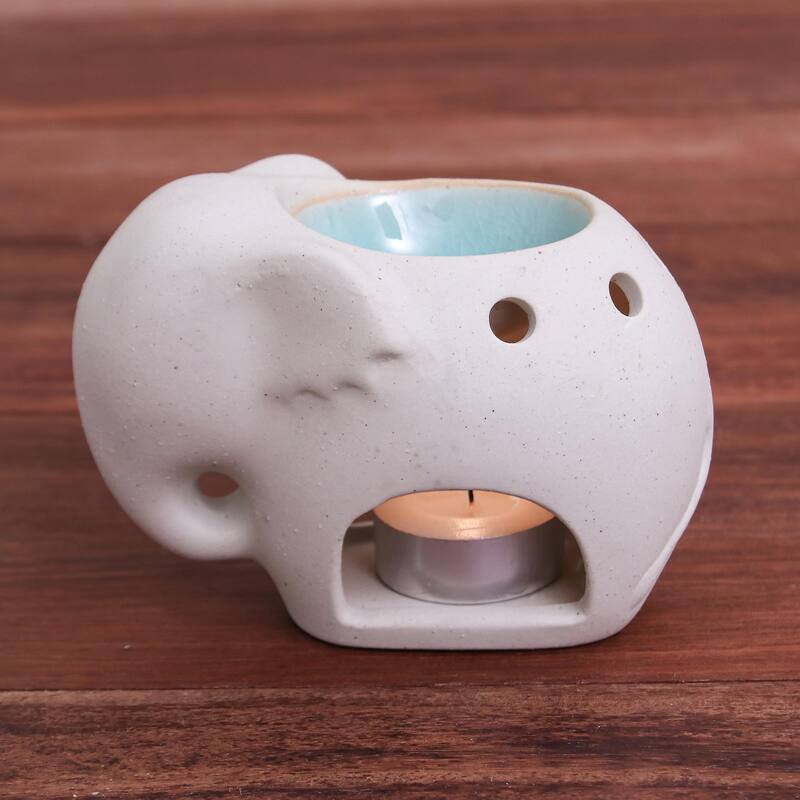 Novica Handmade Sand Elephant Ceramic Oil Warmer