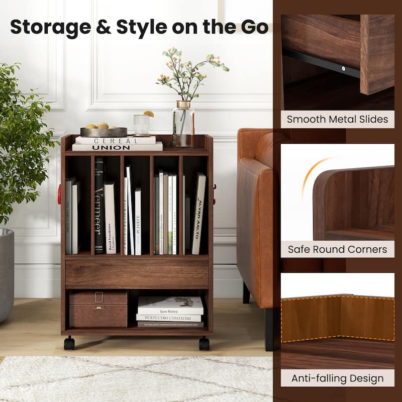 Gymax Record Player Stand on Wheels w/ Pull-out Drawer & Open Shelf
