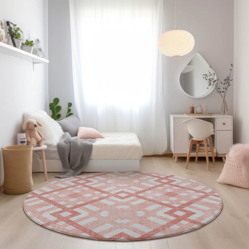 Machine Washable Indoor/ Outdoor Chantille Contemporary Trellis Rug - Salmon - 8' x 8'