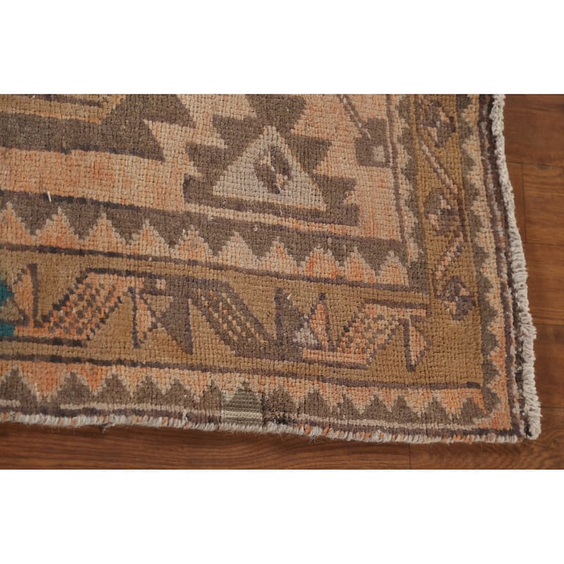 Ardebil Persian Vintage Runner Rug Handmade Wool Carpet - 3'0"x 10'0"