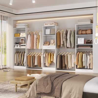 Set of 3 Closet Organizer Extendable Hanging Rods, Adjustable Closet System with Drawers and Shelves