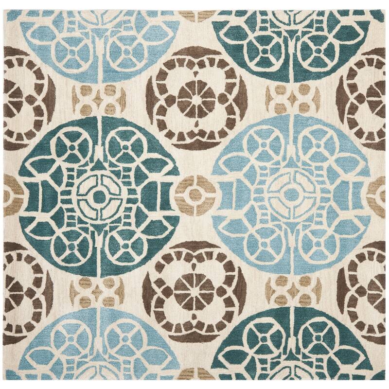 SAFAVIEH Handmade Wyndham Dinie Modern Wool Rug - 7' Square - Beige/Blue