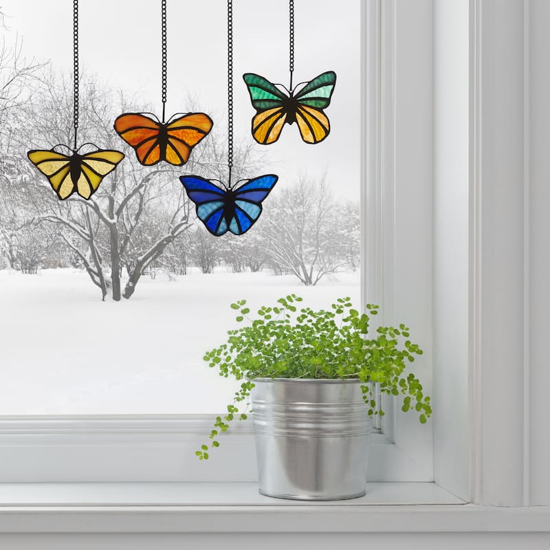 River of Goods Set of 4 Butterflies River of Goods Multicolored Stained Glass Window Panels - 4" x 0.25" x 3.2"