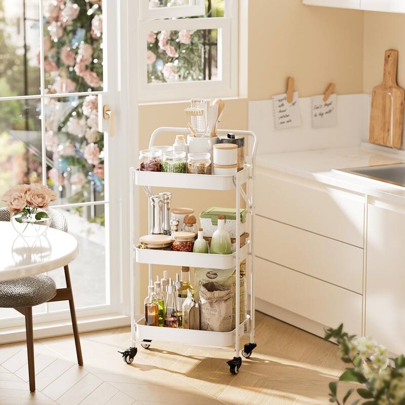 Foldable Rolling Cart, 3-Tier Metal Folding Storage Utility Carts