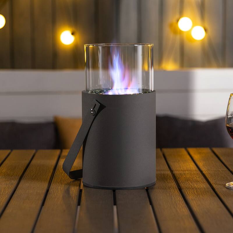 6.3 in. W x 6.3 in. D x 11.8 in. H Round Gel Burning Outdoor Portable Mini Fire Pit - grey