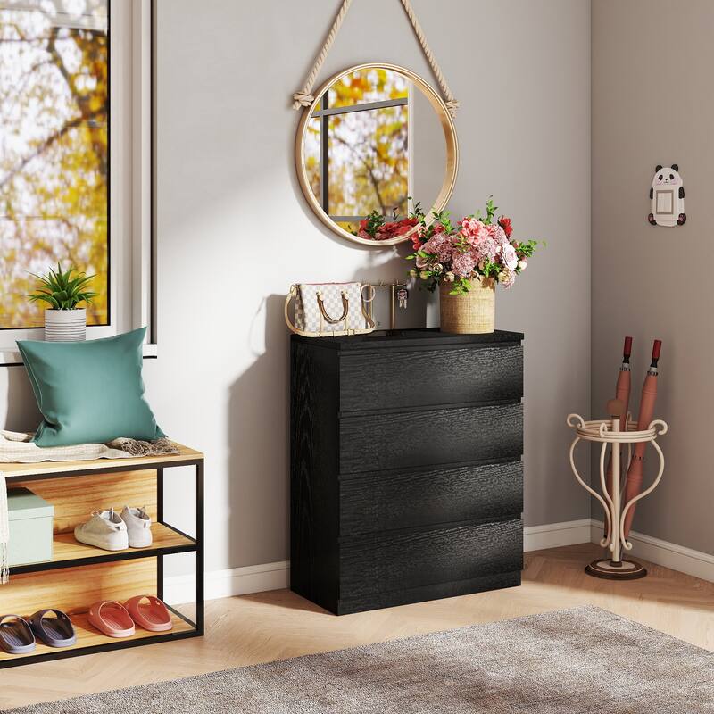 31.5" Black 4 Drawer Dresser,Handle-Free Closet Organizer for Bedroom