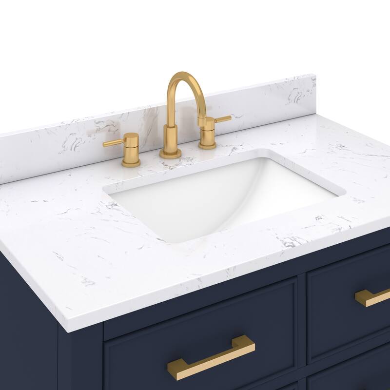 Avanity Brooks 37 in. Vanity in Navy Blue finish and Cala White Engineered Top