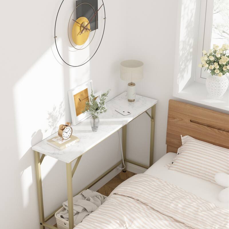 Console Table with Outlets, Narrow Sofa Table with Charging Station