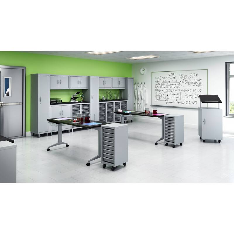 Modern T-Leg Table Desk, Arctic Silver/Weathered Charcoal